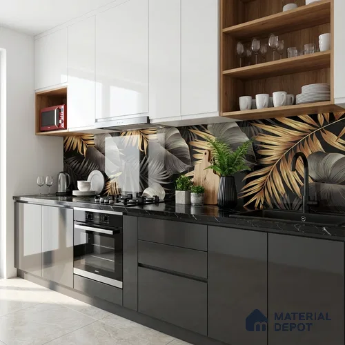 Tropical Wall Tile TL 08129 B Monzon Black Decor B 4 ft x 2 ft Vitrified Glossy Finish - 9 mm | 2 Random Design | Suitable for Bathroom, Accent/Feature Wall, Basin Area
