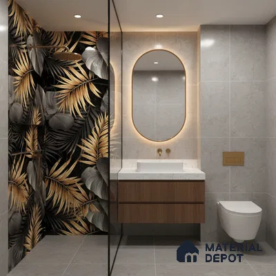 Tropical Wall Tile TL 08129 Monzon Black Decor A 4 ft x 2 ft Vitrified Glossy Finish - 9 mm | 2 Random Design | Suitable for Bathroom, Accent/Feature Wall, Basin Area