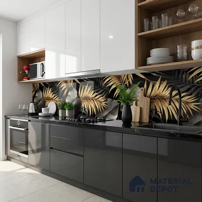 Tropical Wall Tile TL 08129 Monzon Black Decor A 4 ft x 2 ft Vitrified Glossy Finish - 9 mm | 2 Random Design | Suitable for Bathroom, Accent/Feature Wall, Basin Area