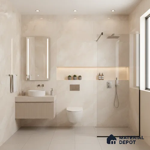 Marble Look Floor & Wall Tile TL 08132 Sajalin Crema 4 ft x 2 ft Vitrified Glossy Finish - 9 mm | Random 6