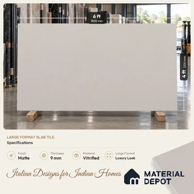 Stone Look Floor & Wall Tile TL 08133 E Zircon Beige 6 ft x 4 ft Vitrified Matte Finish - 9 mm | Random 8 | Adhesive and Spacers Must be Used During Installation