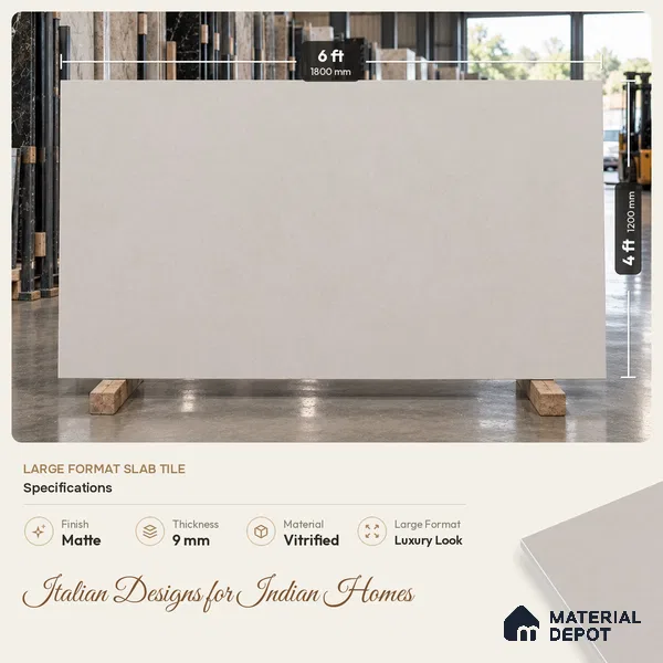 Stone Look Floor & Wall Tile TL 08133 E Zircon Beige 6 ft x 4 ft Vitrified Matte Finish - 9 mm | Random 8 | Adhesive and Spacers Must be Used During Installation