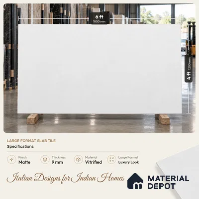 Stone Look Floor & Wall Tile TL 08133 F Zircon Blanco 6 ft x 4 ft Vitrified Matte Finish - 9 mm | Random 8 | Adhesive and Spacers Must be Used During Installation