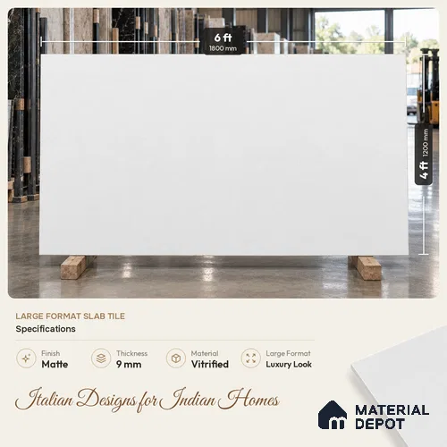 Stone Look Floor & Wall Tile TL 08133 G Zircon Grey 6 ft x 4 ft Vitrified Matte Finish - 9 mm | Random 8 | Adhesive and Spacers Must be Used During Installation