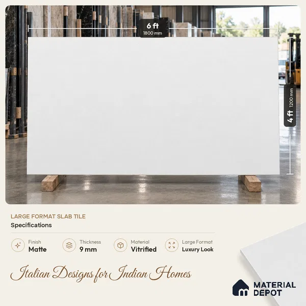Stone Look Floor & Wall Tile TL 08133 G Zircon Grey 6 ft x 4 ft Vitrified Matte Finish - 9 mm | Random 8 | Adhesive and Spacers Must be Used During Installation