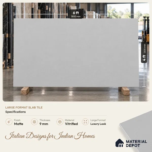 Stone Look Floor & Wall Tile TL 08133 H Zircon Taupe 6 ft x 4 ft Vitrified Matte Finish - 9 mm | Random 8 | Adhesive and Spacers Must be Used During Installation