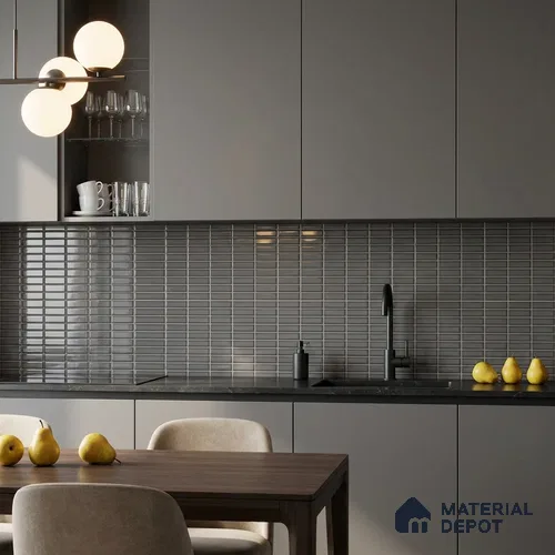 Faux Subway Look Wall Tile TL 08135 C Brich Coal 1 ft x 1 ft Ceramic Glossy Finish - 10 mm | Please Expect a Slight Variation of Pattern