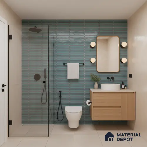 Faux Subway Look Wall Tile TL 08135 G Brich Teal 1 ft x 1 ft Ceramic Glossy Finish - 10 mm | Please Expect a Slight Variation of Pattern