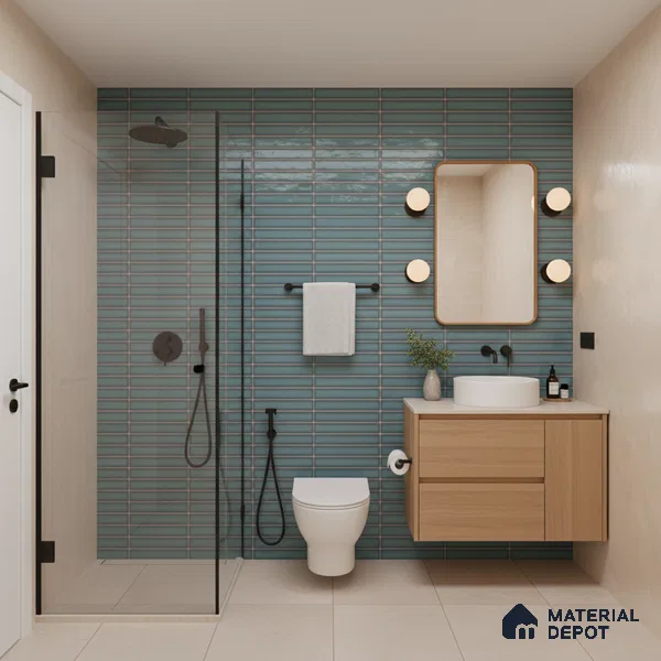 Faux Subway Look Wall Tile TL 08135 G Brich Teal 1 ft x 1 ft Ceramic Glossy Finish - 10 mm | Please Expect a Slight Variation of Pattern