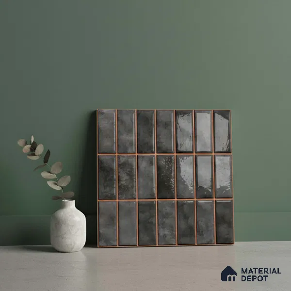 Faux Subway Look Wall Tile TL 08136 C Florim Coal 1 ft x 1 ft Ceramic Glossy Finish - 10 mm | Please Expect a Slight Variation of Pattern