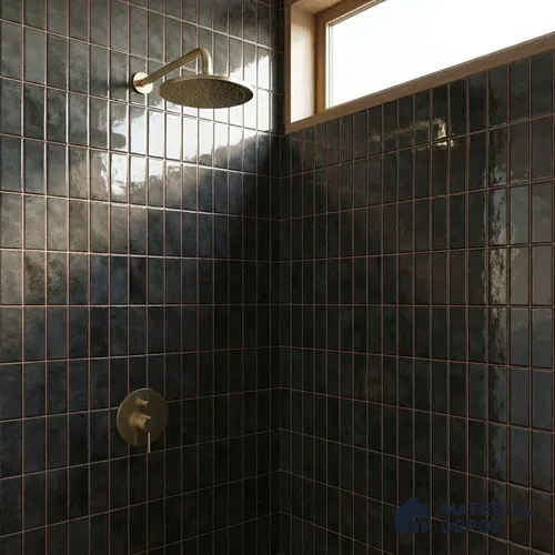 Faux Subway Look Wall Tile TL 08136 C Florim Coal 1 ft x 1 ft Ceramic Glossy Finish - 10 mm | Please Expect a Slight Variation of Pattern