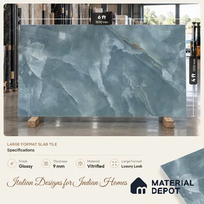 Marble Look Wall & Floor Tile TL 08179 B TM Jennifer Aqva 6 ft x 4 ft Vitrified Glossy Finish - 9 mm | Adhesive and Spacers Must be Used During Installation