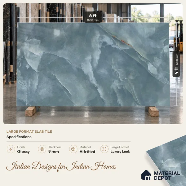 Marble Look Wall & Floor Tile TL 08179 B TM Jennifer Aqva 6 ft x 4 ft Vitrified Glossy Finish - 9 mm | Adhesive and Spacers Must be Used During Installation