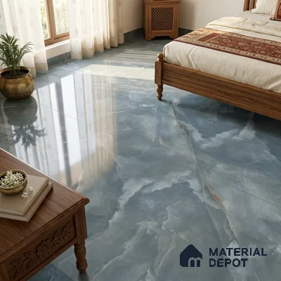 Marble Look Wall & Floor Tile TL 08179 B TM Jennifer Aqva 6 ft x 4 ft Vitrified Glossy Finish - 9 mm | Adhesive and Spacers Must be Used During Installation