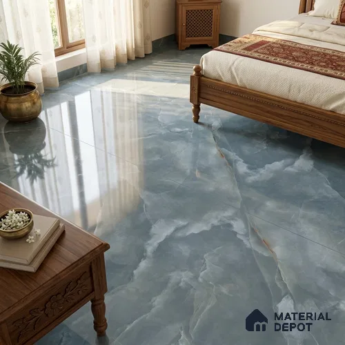 Marble Look Wall & Floor Tile TL 08179 B TM Jennifer Aqva 6 ft x 4 ft Vitrified Glossy Finish - 9 mm | Adhesive and Spacers Must be Used During Installation