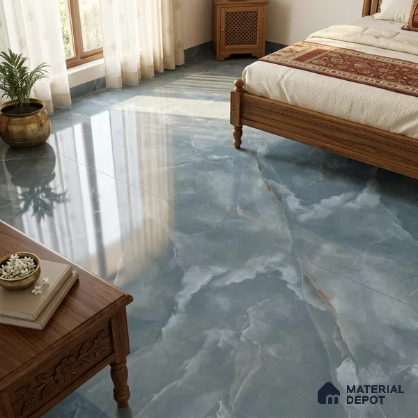 Marble Look Wall & Floor Tile TL 08179 B TM Jennifer Aqva 6 ft x 4 ft Vitrified Glossy Finish - 9 mm | Adhesive and Spacers Must be Used During Installation