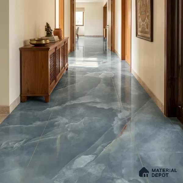 Marble Look Wall & Floor Tile TL 08179 B TM Jennifer Aqva 6 ft x 4 ft Vitrified Glossy Finish - 9 mm | Adhesive and Spacers Must be Used During Installation