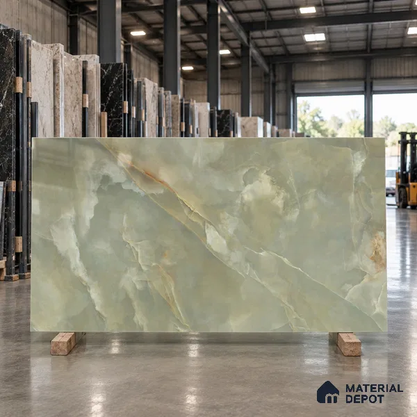 Marble Look Wall & Floor Tile TL 08179 C TM Jennifer Olive 6 ft x 4 ft Vitrified Glossy Finish - 9 mm | Adhesive and Spacers Must be Used During Installation