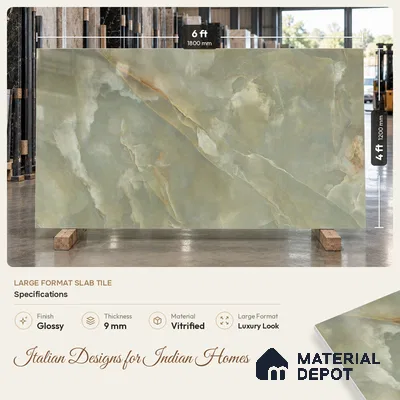 Marble Look Wall & Floor Tile TL 08179 C TM Jennifer Olive 6 ft x 4 ft Vitrified Glossy Finish - 9 mm | Adhesive and Spacers Must be Used During Installation