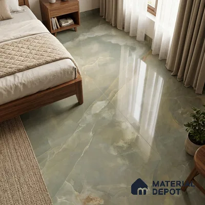Marble Look Wall & Floor Tile TL 08179 C TM Jennifer Olive 6 ft x 4 ft Vitrified Glossy Finish - 9 mm | Adhesive and Spacers Must be Used During Installation