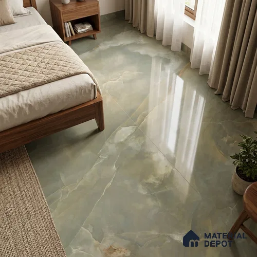 Marble Look Wall & Floor Tile TL 08179 C TM Jennifer Olive 6 ft x 4 ft Vitrified Glossy Finish - 9 mm | Adhesive and Spacers Must be Used During Installation