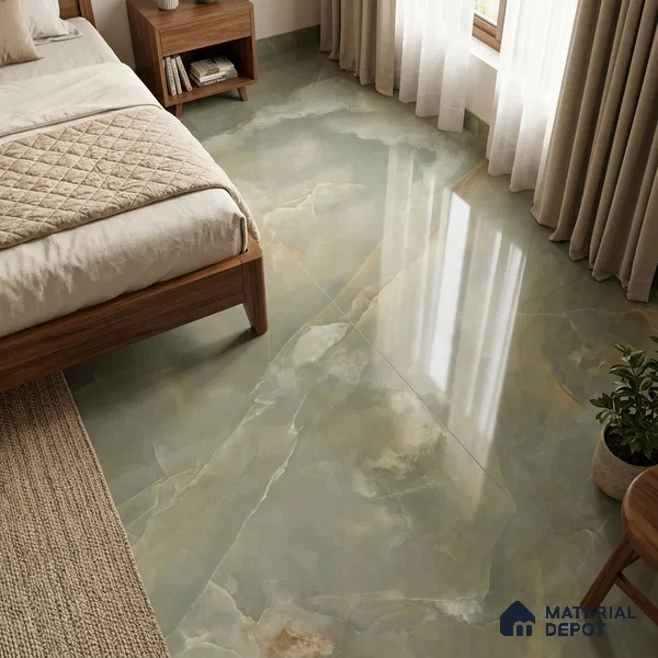 Marble Look Wall & Floor Tile TL 08179 C TM Jennifer Olive 6 ft x 4 ft Vitrified Glossy Finish - 9 mm | Adhesive and Spacers Must be Used During Installation