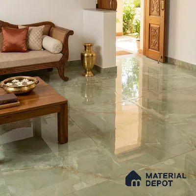 Marble Look Wall & Floor Tile TL 08179 C TM Jennifer Olive 6 ft x 4 ft Vitrified Glossy Finish - 9 mm | Adhesive and Spacers Must be Used During Installation