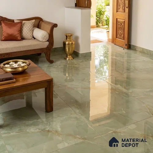 Marble Wall & Floor Tile TL 08179 C Green 6 ft x 4 ft Glossy Finish Vitrified Tile - 9 mm | Suitable For Living Room, Bedroom, Bathroom | Adhesive and Spacers Must be Used During Installation
