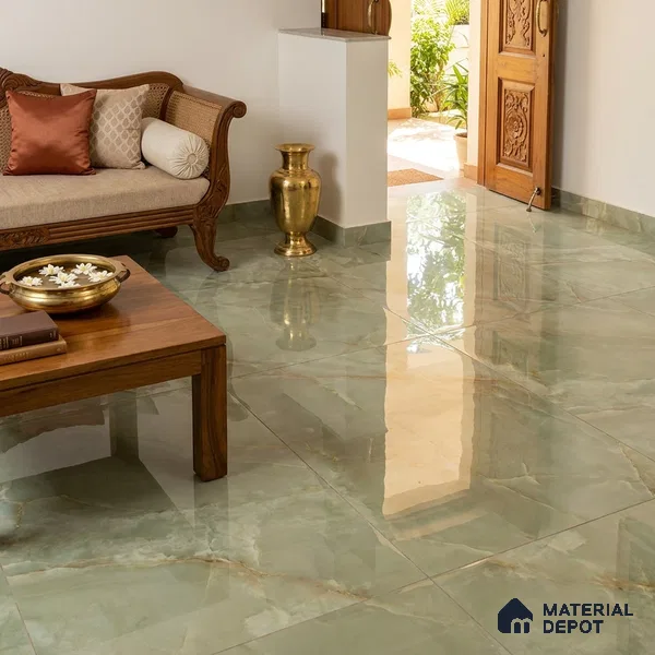 Marble Look Wall & Floor Tile TL 08179 C TM Jennifer Olive 6 ft x 4 ft Vitrified Glossy Finish - 9 mm | Adhesive and Spacers Must be Used During Installation