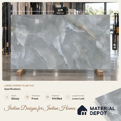 Marble Look Wall & Floor Tile TL 08179 TM Jennifer Grey 6 ft x 4 ft Vitrified Glossy Finish - 9 mm | Adhesive and Spacers Must be Used During Installation