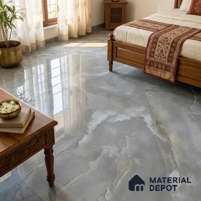 Marble Look Wall & Floor Tile TL 08179 TM Jennifer Grey 6 ft x 4 ft Vitrified Glossy Finish - 9 mm | Adhesive and Spacers Must be Used During Installation