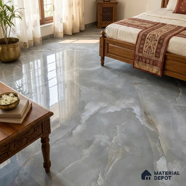 Marble Look Wall & Floor Tile TL 08179 TM Jennifer Grey 6 ft x 4 ft Vitrified Glossy Finish - 9 mm | Adhesive and Spacers Must be Used During Installation