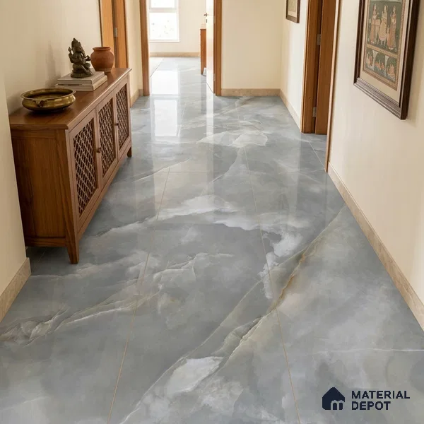 Marble Look Wall & Floor Tile TL 08179 TM Jennifer Grey 6 ft x 4 ft Vitrified Glossy Finish - 9 mm | Adhesive and Spacers Must be Used During Installation