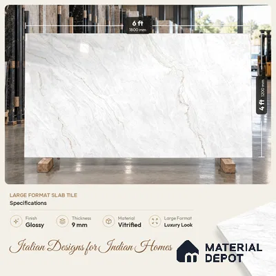 Marble Look Wall & Floor Tile TL 08180 Eden Bianco 6 ft x 4 ft Vitrified Glossy Finish - 9 mm | Adhesive and Spacers Must be Used During Installation