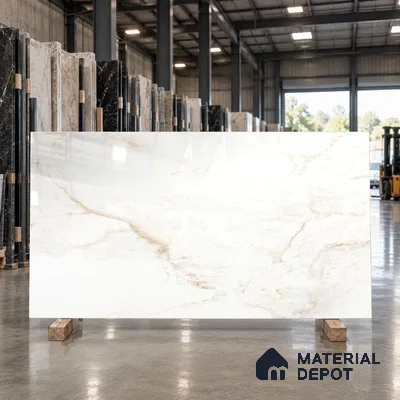 Marble Calacatta Wall & Floor Tile TL 08181 Off-White 6 ft x 4 ft Glossy Finish Vitrified Tile - 9 mm | Suitable For Living Room, Bedroom, Bathroom | Adhesive and Spacers Must be Used During Installation