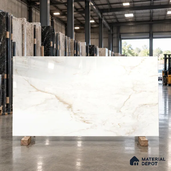 Marble Calacatta Wall & Floor Tile TL 08181 Off-White 6 ft x 4 ft Glossy Finish Vitrified Tile - 9 mm | Suitable For Living Room, Bedroom, Bathroom | Adhesive and Spacers Must be Used During Installation