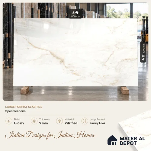 Marble Look Wall & Floor Tile TL 08181 Mascia Bianco 6 ft x 4 ft Vitrified Glossy Finish - 9 mm | Adhesive and Spacers Must be Used During Installation
