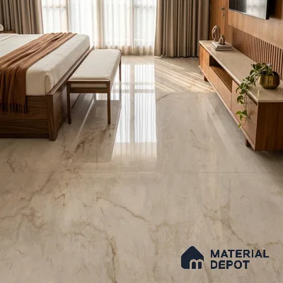 Marble Calacatta Wall & Floor Tile TL 08181 Off-White 6 ft x 4 ft Glossy Finish Vitrified Tile - 9 mm | Suitable For Living Room, Bedroom, Bathroom | Adhesive and Spacers Must be Used During Installation