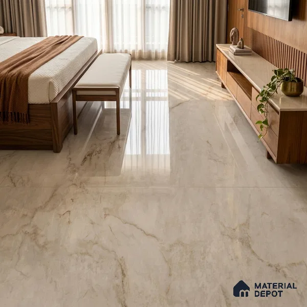 Marble Calacatta Wall & Floor Tile TL 08181 Off-White 6 ft x 4 ft Glossy Finish Vitrified Tile - 9 mm | Suitable For Living Room, Bedroom, Bathroom | Adhesive and Spacers Must be Used During Installation