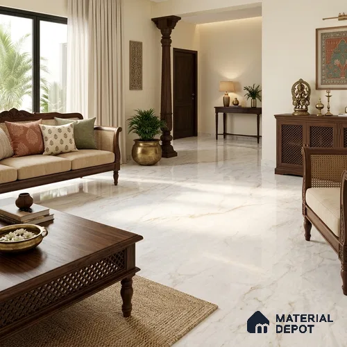 Marble Look Wall & Floor Tile TL 08181 Mascia Bianco 6 ft x 4 ft Vitrified Glossy Finish - 9 mm | Adhesive and Spacers Must be Used During Installation