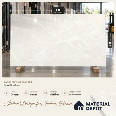 Marble Wall & Floor Tile TL 08183 Grey 6 ft x 4 ft Glossy Finish Vitrified Tile - 9 mm | Suitable For Living Room, Bedroom, Bathroom | Adhesive and Spacers Must be Used During Installation