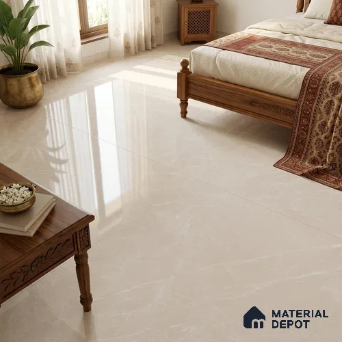 Marble Look Wall & Floor Tile TL 08183 Desert Bianco Edless 6 ft x 4 ft Vitrified Glossy Finish - 9 mm | Adhesive and Spacers Must be Used During Installation