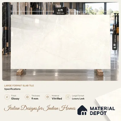 Marble Look Wall & Floor Tile TL 08185 Floriana Blanco 6 ft x 4 ft Vitrified Glossy Finish - 9 mm | Adhesive and Spacers Must be Used During Installation