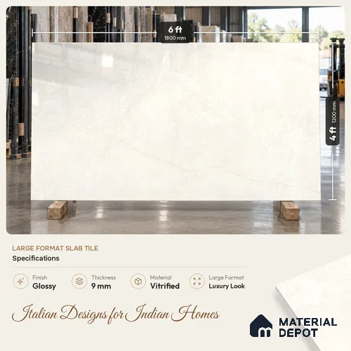 Marble Look Wall & Floor Tile TL 08185 Floriana Blanco 6 ft x 4 ft Vitrified Glossy Finish - 9 mm | Adhesive and Spacers Must be Used During Installation