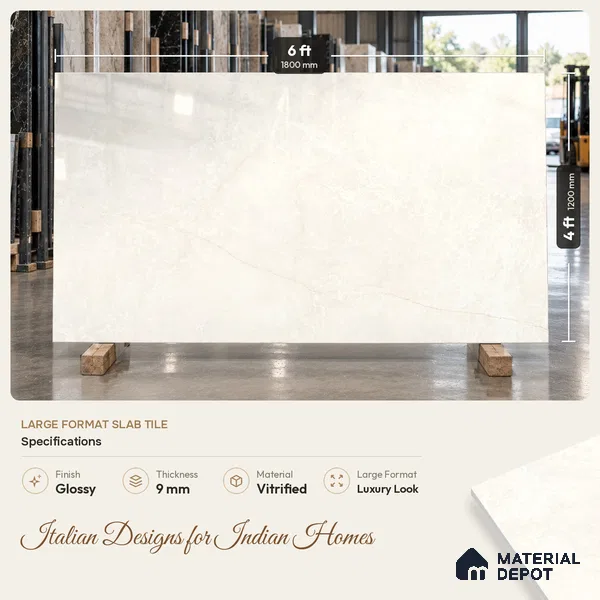 Marble Look Wall & Floor Tile TL 08185 Floriana Blanco 6 ft x 4 ft Vitrified Glossy Finish - 9 mm | Adhesive and Spacers Must be Used During Installation