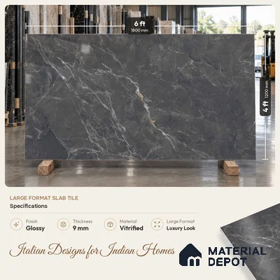Marble Look Wall & Floor Tile TL 08186 Tokyo Nero Endless 6 ft x 4 ft Vitrified Glossy Finish - 9 mm | Adhesive and Spacers Must be Used During Installation