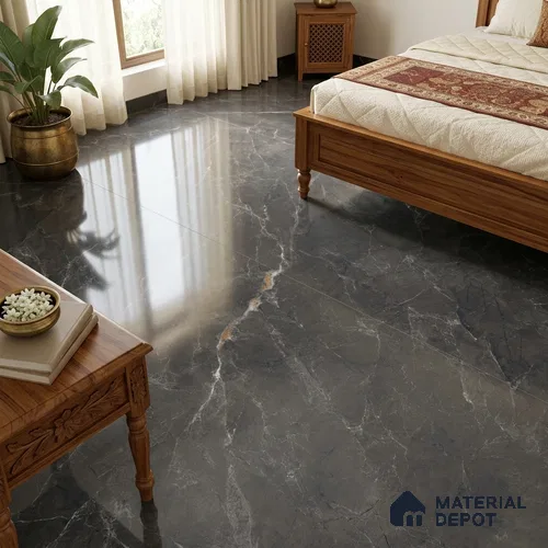Marble Look Wall & Floor Tile TL 08186 Tokyo Nero Endless 6 ft x 4 ft Vitrified Glossy Finish - 9 mm | Adhesive and Spacers Must be Used During Installation