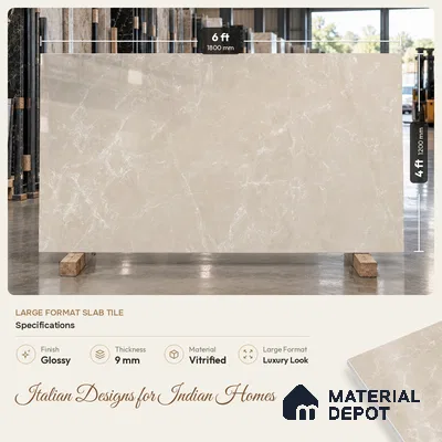 Marble Look Wall & Floor Tile TL 08187 Desert Taupe Endless 6 ft x 4 ft Vitrified Glossy Finish - 9 mm | Adhesive and Spacers Must be Used During Installation