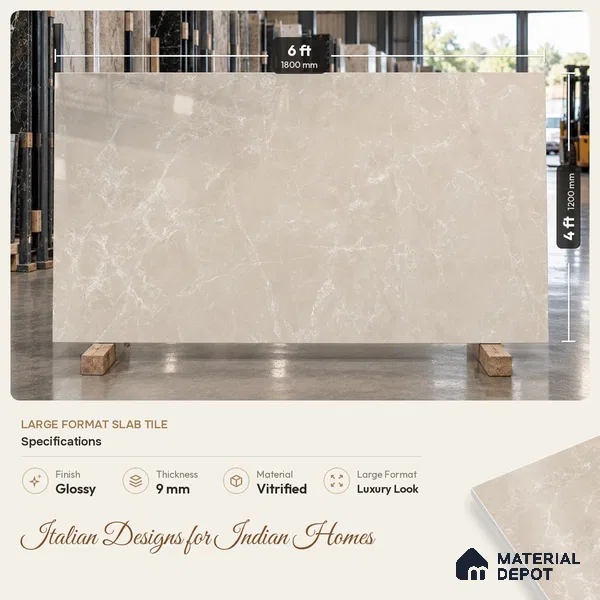 Marble Look Wall & Floor Tile TL 08187 Desert Taupe Endless 6 ft x 4 ft Vitrified Glossy Finish - 9 mm | Adhesive and Spacers Must be Used During Installation