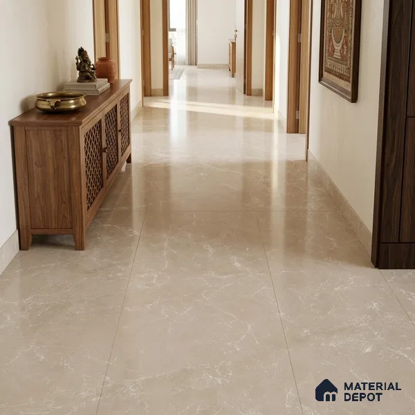 Marble Look Wall & Floor Tile TL 08187 Desert Taupe Endless 6 ft x 4 ft Vitrified Glossy Finish - 9 mm | Adhesive and Spacers Must be Used During Installation